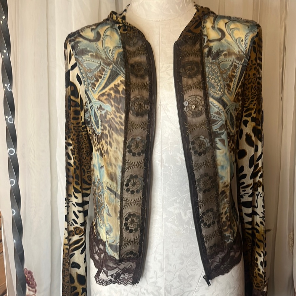 Jaipur hooded sheer animal print jacket. Size small